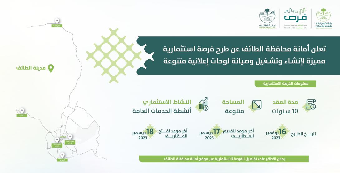 فرصة استثمارية مميزة في أمانة محافظة الطائف